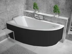 Baignoire asymétrique + tablier noir + repose tête - PRAKTIKA - 150 x 70 cm - Gauche