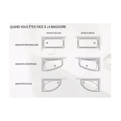 Baignoire asymétrique + tablier noir + repose tête - PRAKTIKA - 150 x 70 cm - Gauche