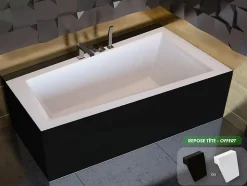 Baignoire asymétrique + tablier noir + repose tête - INTIMA - 150 x 85 cm - Droite