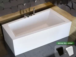 Baignoire asymétrique + tablier blanc + repose tête - INTIMA - 150 x 85 cm - Droite