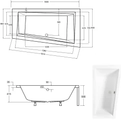 Baignoire asymétrique + tablier blanc + repose tête - INTIMA - 150 x 85 cm - Droite