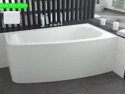 Baignoire asymétrique + tablier blanc + repose tête - LUNA - 150 x 80 cm - Droite
