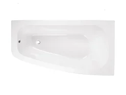 Baignoire asymétrique + tablier blanc + repose tête - LUNA - 150 x 80 cm - Droite
