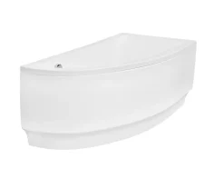 Baignoire asymétrique + tablier blanc + repose tête - PRAKTIKA - 150 x 70 cm - Gauche