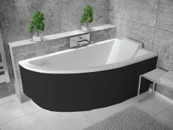 Baignoire asymétrique + tablier noir + repose tête - PRAKTIKA - 150 x 70 cm - Droite