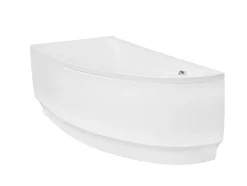 Baignoire asymétrique + tablier blanc + repose tête - PRAKTIKA - 150 x 70 cm - Droite