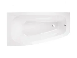 Baignoire asymétrique + tablier noir + repose tête - LUNA - 150 x 80 cm - Gauche