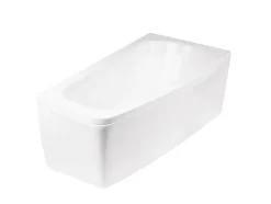 Baignoire asymétrique + tablier noir + repose tête - LUNA - 150 x 80 cm - Gauche