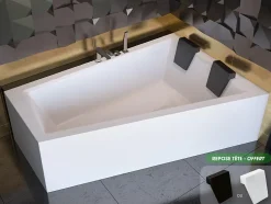 Baignoire asymétrique + tablier blanc + repose tête - INTIMA DUO - 170 x 125 cm - Droite