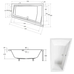 Baignoire asymétrique + tablier blanc + repose tête - INTIMA DUO - 170 x 125 cm - Droite