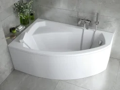 Baignoire asymétrique 150 x 95 Gauche RIMA acrylique blanc, sans Habillage + Repose Tête + Pieds + Vidage à chromé