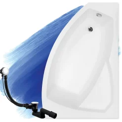 Baignoire asymétrique 130 x 85 Droite RIMA acrylique blanc, sans Habillage + Pieds + Vidage à chromé