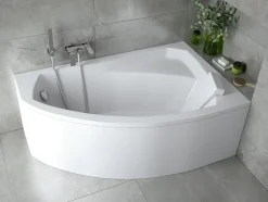 Baignoire asymétrique 130 x 85 Droite RIMA acrylique blanc, sans Habillage + Pieds + Vidage à chromé