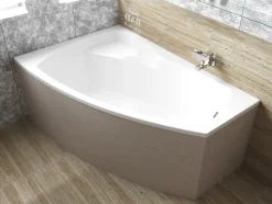 Baignoire asymétrique 150 x 90 Gauche FRIDA acrylique blanc, sans Habillage + Pieds + Vidage à chromé