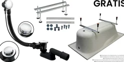 Baignoire asymétrique 150 x 90 Gauche FRIDA acrylique blanc, sans Habillage + Pieds + Vidage à chromé