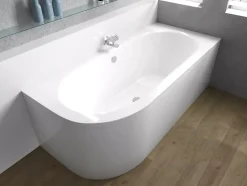 Baignoire asymétrique 160 x 75 Droite AVITA acrylique blanc + avec Tablier + Pieds + Vidage à chromé