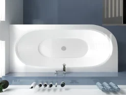 Baignoire asymétrique 160 x 75 Droite AVITA acrylique blanc + avec Tablier + Pieds + Vidage à chromé