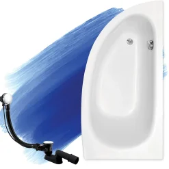 Baignoire asymétrique 150 x 70 Droite MILENA acrylique blanc, sans Habillage + Pieds + Vidage à chromé