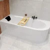 Baignoire asymétrique 180 x 80 Gauche AVITA acrylique blanc, sans Habillage + Étagère bambou + Pieds + Vidage à chromé
