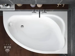 Baignoire asymétrique 130 x 85 Droite STANDARD acrylique blanc + avec Tablier + Pieds + Vidage à chromé