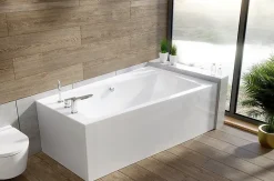 Baignoire asymétrique 150 x 90 Droite INFINITY acrylique blanc, sans Habillage + Pieds + Vidage à chromé