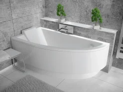 Baignoire asymétrique 140 x 70 Gauche PRAKTIKA acrylique blanc + avec Tablier + Pieds + Vidage à chromé
