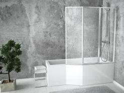 Baignoire asymétrique 170 x 75 Droite INTEGRA acrylique blanc + Habillage en polystyrène + Pieds + Vidage à chromé
