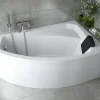 Baignoire asymétrique 130 x 85 Droite RIMA acrylique blanc + avec Tablier + Repose Tête + Pieds + Vidage à chromé