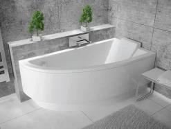 Baignoire asymétrique 150 x 70 Droite PRAKTIKA acrylique blanc + avec Tablier + Pieds + Vidage à chromé