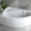 Baignoire asymétrique 130 x 85 Gauche RIMA acrylique blanc + avec Tablier + Repose Tête + Pieds + Vidage à chromé