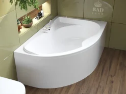 Baignoire asymétrique 170 x 110 Droite DORA acrylique blanc + avec Tablier + Pieds + Vidage à chromé