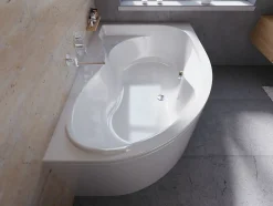 Baignoire asymétrique 170 x 110 Droite DORA acrylique blanc + avec Tablier + Pieds + Vidage à chromé