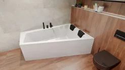 Baignoire asymétrique 160 x 90 Droite INTIMA acrylique blanc, sans Habillage + Repose Tête + Pieds + Vidage à chromé