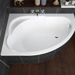 Baignoire asymétrique 130 x 85 Gauche STANDARD acrylique blanc + Habillage en polystyrène + Pieds + Vidage à chromé