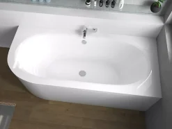 Baignoire asymétrique 170 x 75 Droite AVITA acrylique blanc + avec Tablier + Pieds + Vidage à chromé