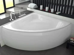 Baignoire asymétrique 130 x 130 MIA acrylique blanc + avec Tablier + Pieds + Vidage à chromé
