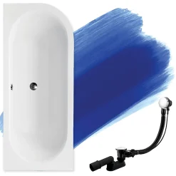 Baignoire asymétrique 150 x 75 Gauche AVITA SLIM acrylique blanc, sans Habillage + Pieds + Vidage à chromé