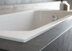 Baignoire asymétrique 150 x 75 Gauche AVITA SLIM acrylique blanc, sans Habillage + Pieds + Vidage à chromé