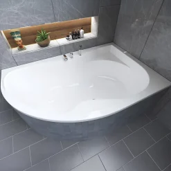 Baignoire asymétrique 170 x 110 Droite DORA acrylique blanc + Habillage en polystyrène + Pieds + Vidage à chromé