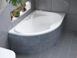 Baignoire asymétrique 170 x 110 Droite DORA acrylique blanc + Habillage en polystyrène + Pieds + Vidage à chromé