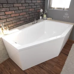 Baignoire asymétrique 160 x 90 Droite SELENA acrylique blanc + avec Tablier + Pieds + Vidage à chromé