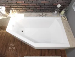 Baignoire asymétrique 160 x 90 Droite SELENA acrylique blanc + avec Tablier + Pieds + Vidage à chromé