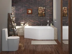 Baignoire asymétrique 160 x 90 Droite SELENA acrylique blanc + avec Tablier + Pieds + Vidage à chromé