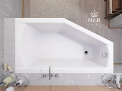 Baignoire asymétrique 160 x 90 Droite SELENA acrylique blanc + avec Tablier + Pieds + Vidage à chromé