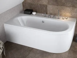 Baignoire asymétrique 160 x 75 Gauche AVITA acrylique blanc, sans Habillage + Pieds + Vidage à chromé