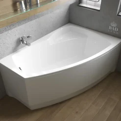 Baignoire asymétrique 140 x 90 Droite FRIDA acrylique blanc + avec Tablier + Pieds + Vidage à chromé