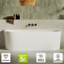 Baignoire asymétrique 180 x 86 x 80 cm Blanc Mat en minéral composite - Mod. FROSK sans Trop Plein