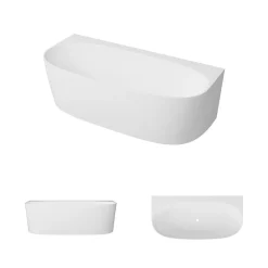 Baignoire asymétrique 180 x 86 x 80 cm Blanc Mat en minéral composite - Mod. FROSK sans Trop Plein