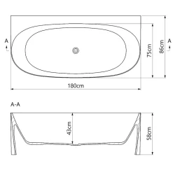 Baignoire asymétrique 180 x 86 x 80 cm Blanc Mat en minéral composite - Mod. FROSK sans Trop Plein