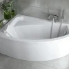 Baignoire asymétrique 160 x 100 Gauche RIMA acrylique blanc + avec Tablier + Pieds + Vidage à chromé